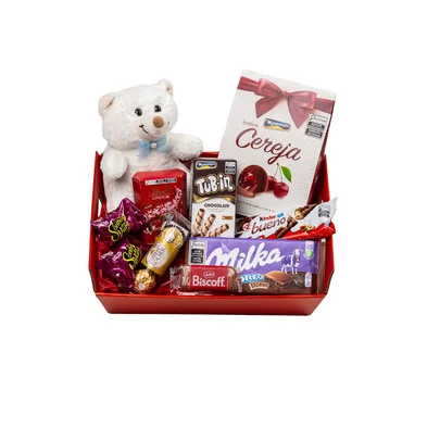 Cesta de Chocolates e Guloseimas com Ursinho